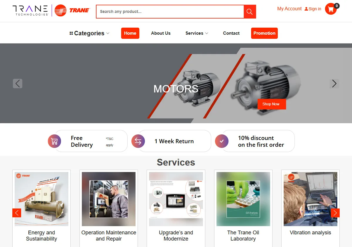 Trane UAE E-commerce Store Development by Arabinfotec